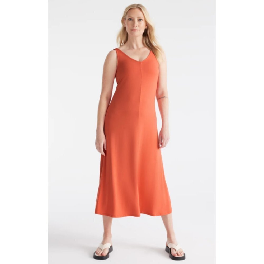 Knix orange Modal V-Neck  Sleeveless Flowy Midi Dress in Sunset size M